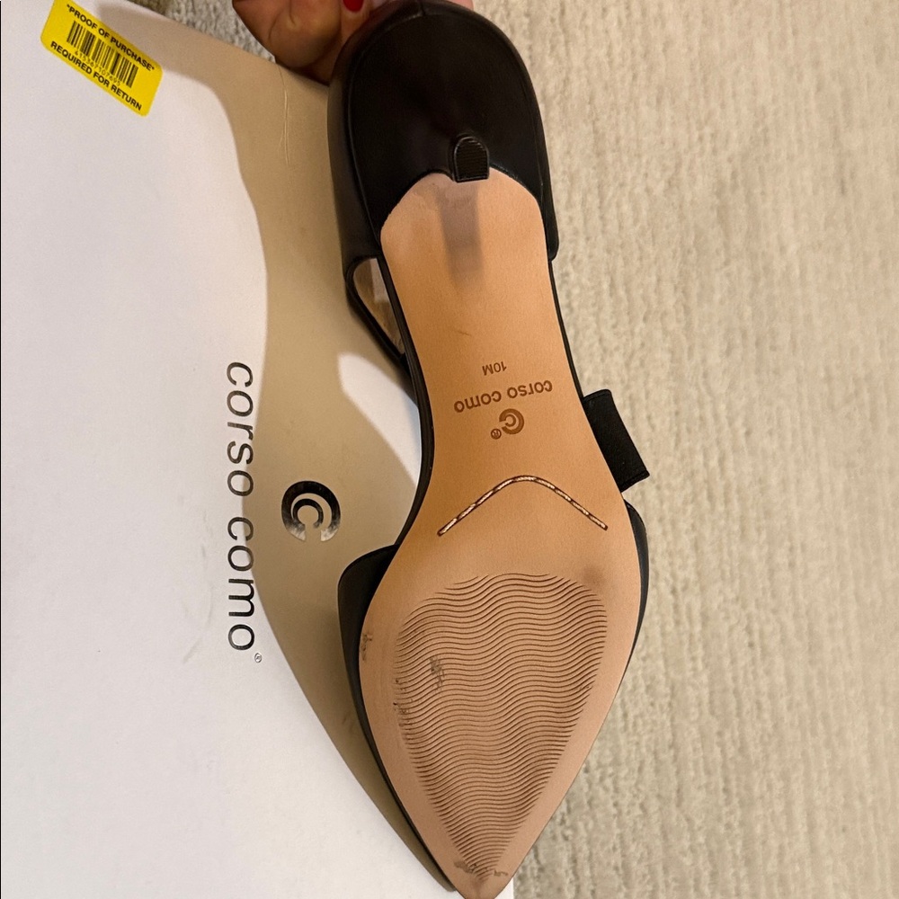 Corso Como Black Pointed Kitten Heel Pumps with Elastic Straps - Picture 8 of 9